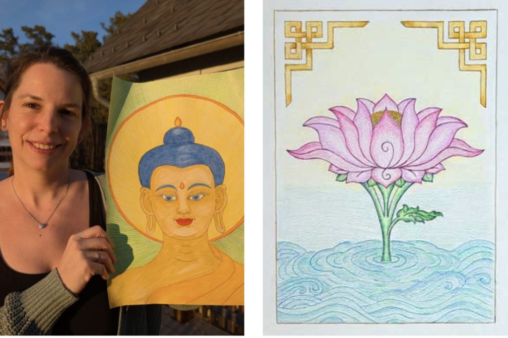 Drawing the Buddha Face and Lotus Flower in the Tibetan tradition of Thangka