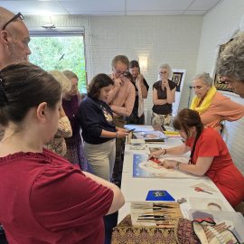 Demonstratie van thangka schildertechnieken