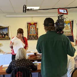 Opnames voor het KRO-NCRV TV-programma Zin in Morgen voor een portret van Carmen Mensink en haar werk