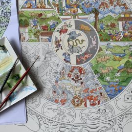 The Wheel of Life – het Levenswiel, geschilderd  in aquarel