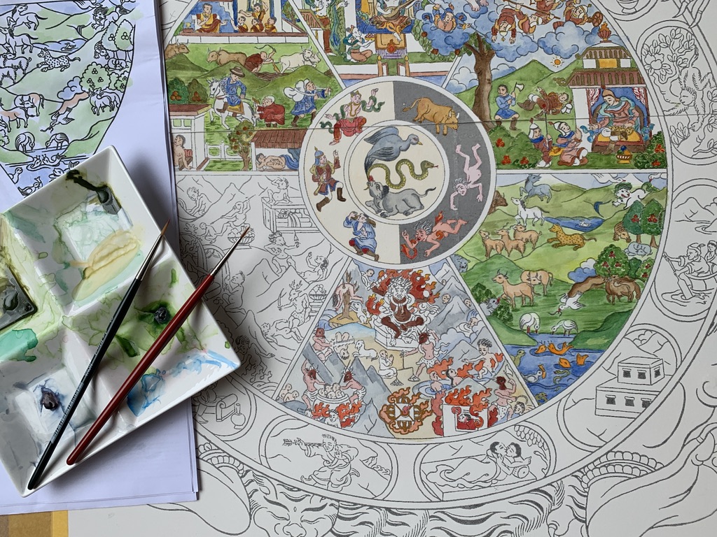 Creating Tibetan Buddhist Art - Thangka Drawing & Thangka Painting Summer Retreat at Maitreya Institute in The Netherlands, with focus on the buddhist Wheel of Life, with Carmen Mensink