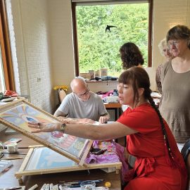 Demonstratie van thangka schildertechnieken