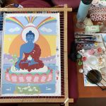 Drawing and Painting Buddhas such as Shakyamuni, Medicine Buddha, Green Tara, White Tara and tibetan mandalas according to traditional buddhist art at the Thangka Painting Summer Retreat in The Netherlands with Carmen Mensink