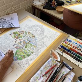 The Wheel of Life – het Levenswiel, geschilderd  in aquarel