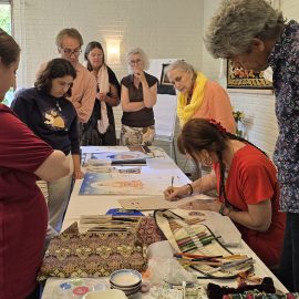Demonstratie van thangka schildertechnieken