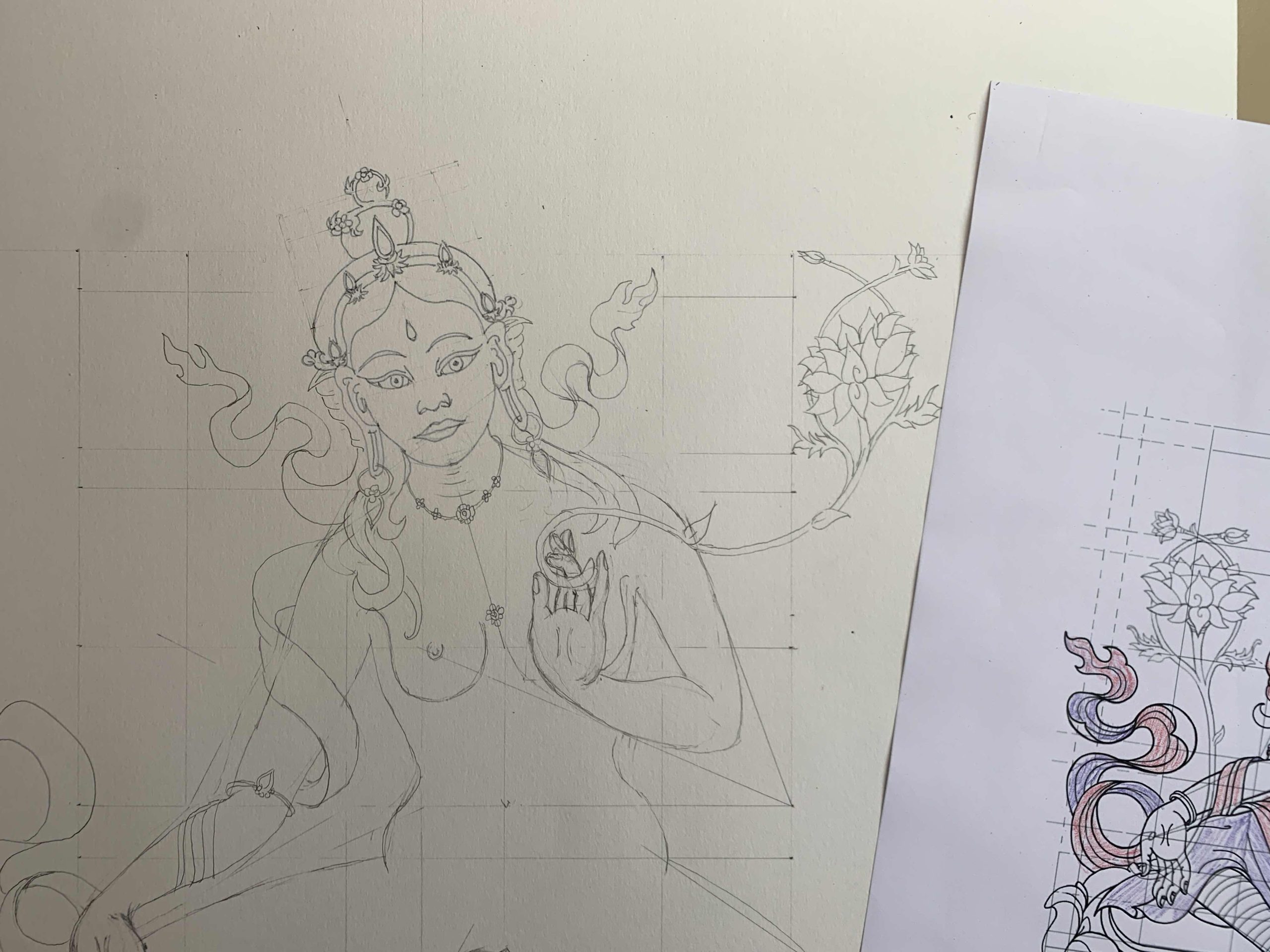 Green-Tara-Thangka-Drawing-and-Painting-Retreat-Maitreya-Instituut-Loenen-Netherlands-with-Carmen-Mensink_28