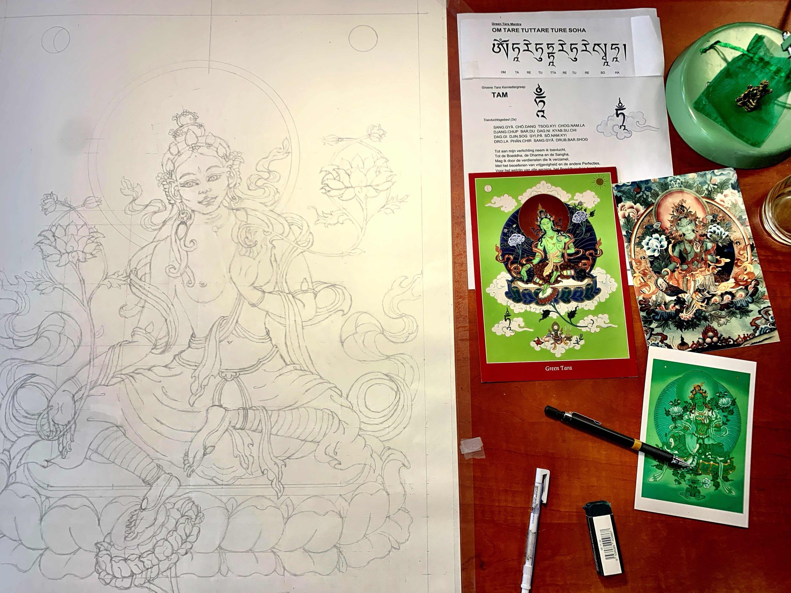 Green-Tara-Thangka-Drawing-and-Painting-Retreat-Maitreya-Instituut-Loenen-Netherlands-with-Carmen-Mensink_39