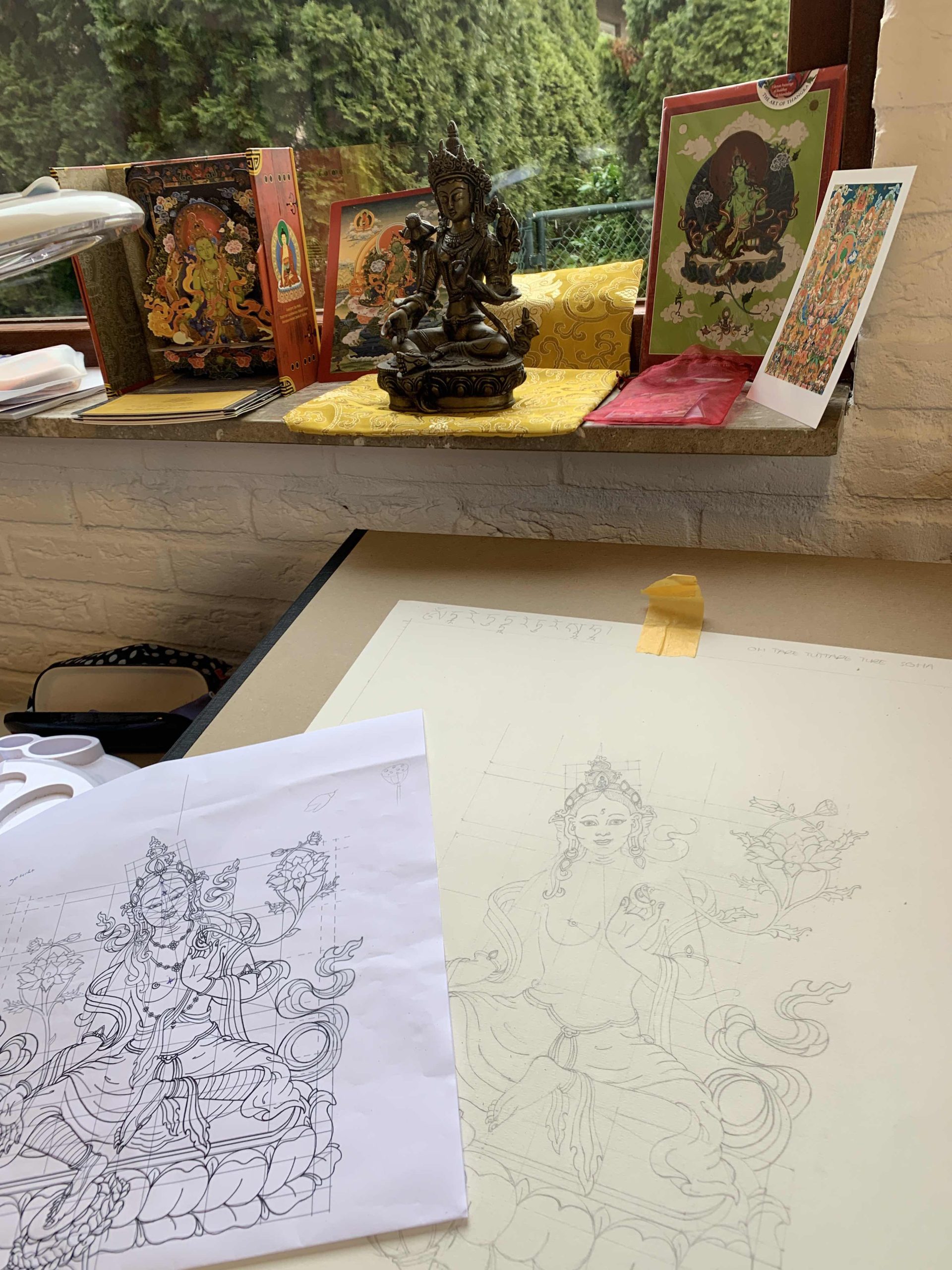 Green-Tara-Thangka-Drawing-and-Painting-Retreat-Maitreya-Instituut-Loenen-Netherlands-with-Carmen-Mensink_43