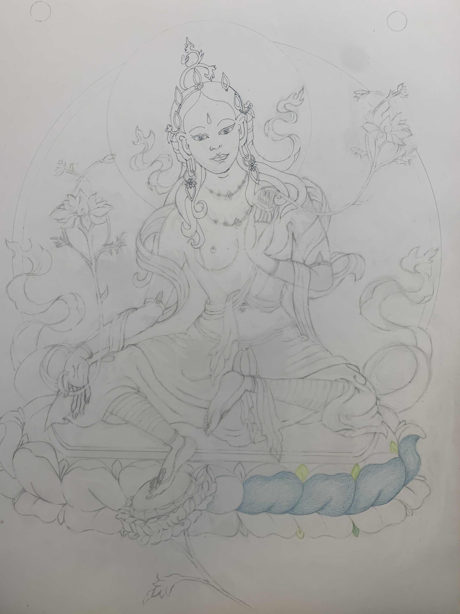 Green-Tara-Thangka-Drawing-and-Painting-Retreat-Maitreya-Instituut-Loenen-Netherlands-with-Carmen-Mensink_47