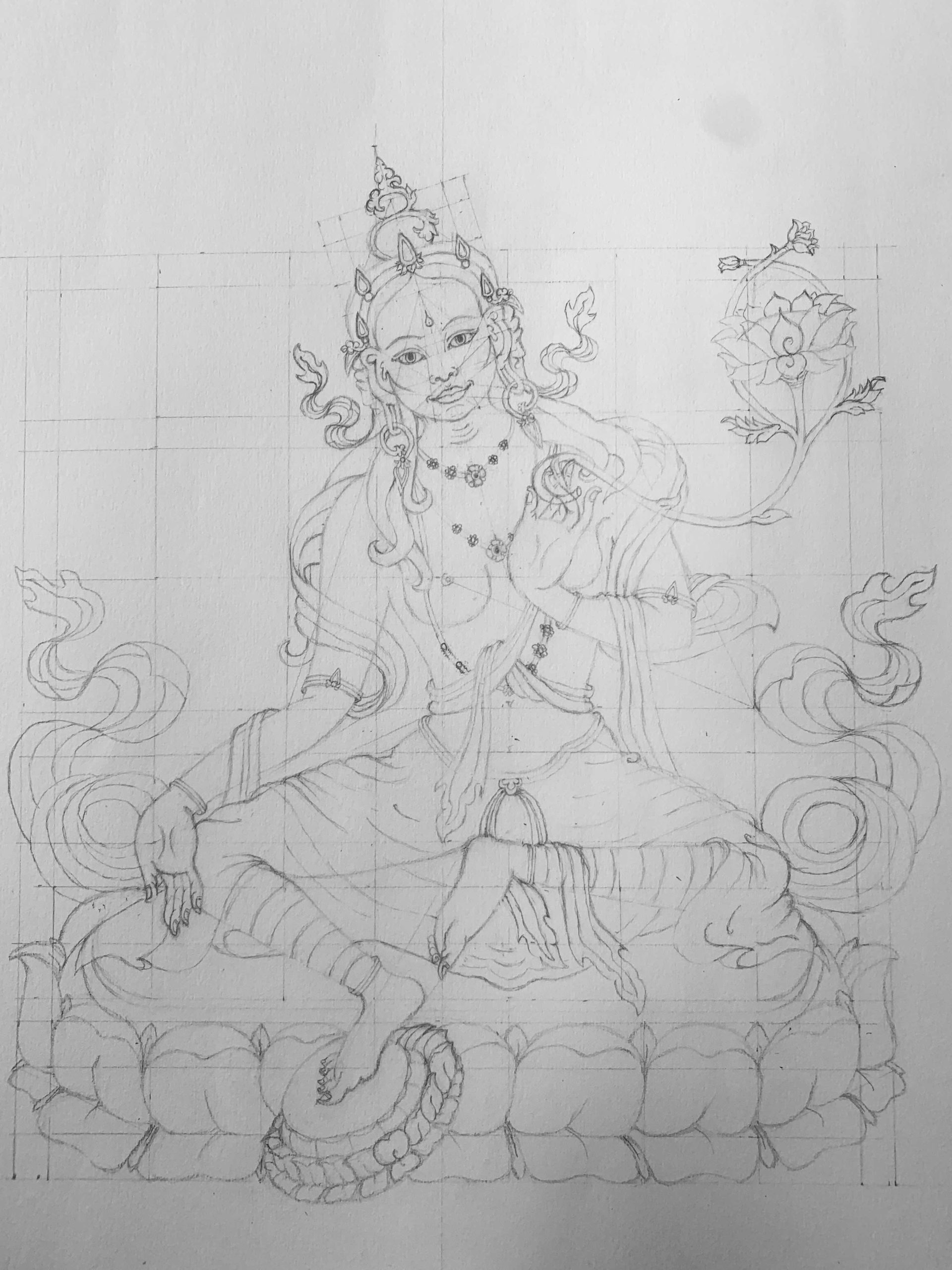 Green-Tara-Thangka-Drawing-and-Painting-Retreat-Maitreya-Instituut-Loenen-Netherlands-with-Carmen-Mensink_48