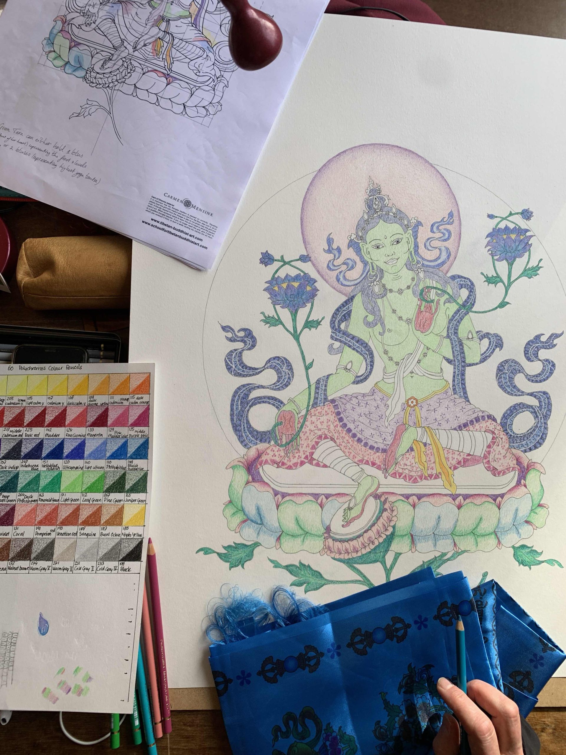 Green-Tara-Thangka-Drawing-and-Painting-Retreat-Maitreya-Instituut-Loenen-Netherlands-with-Carmen-Mensink_71