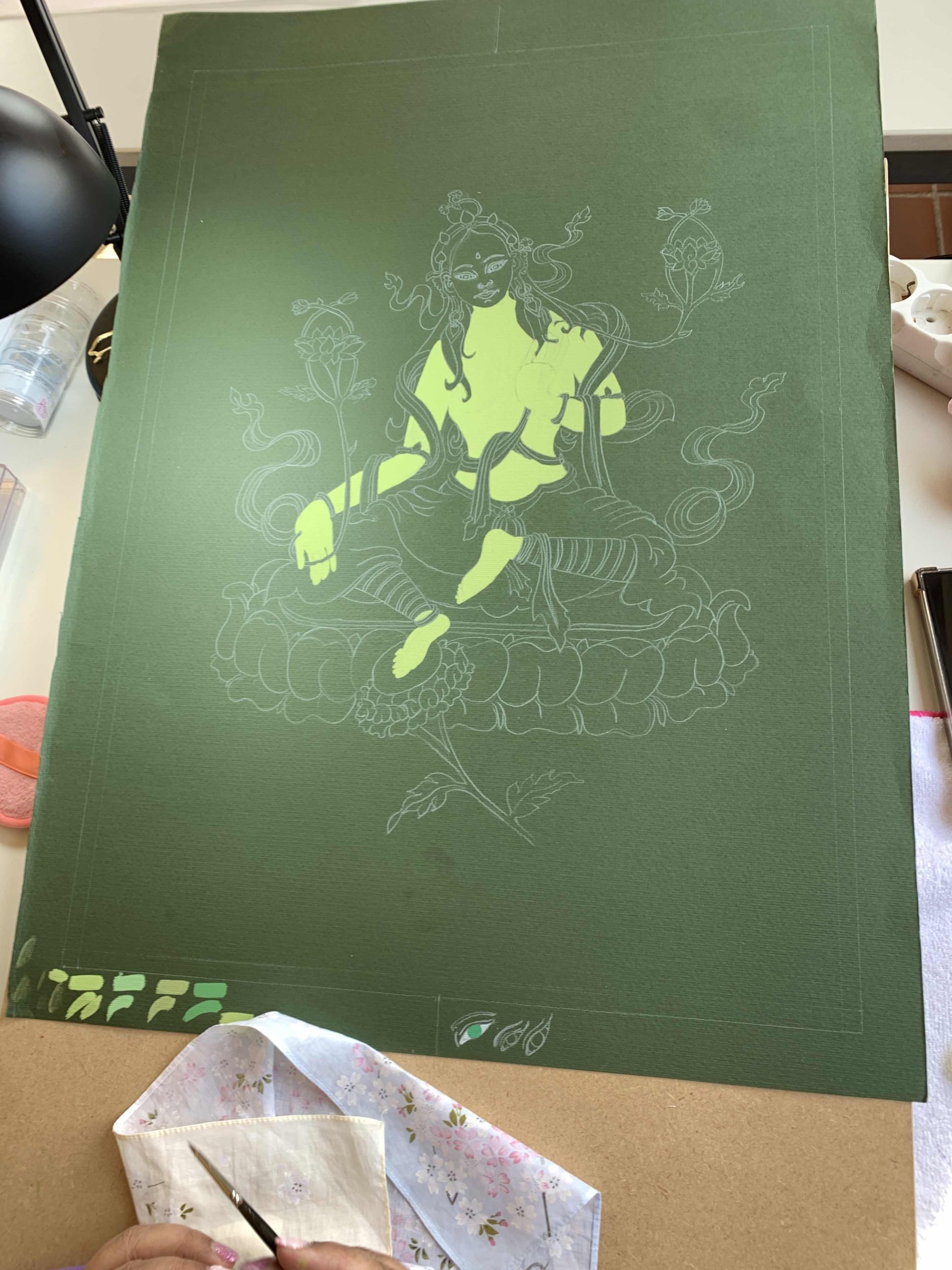 Green-Tara-Thangka-Drawing-and-Painting-Retreat-Maitreya-Instituut-Loenen-Netherlands-with-Carmen-Mensink_72