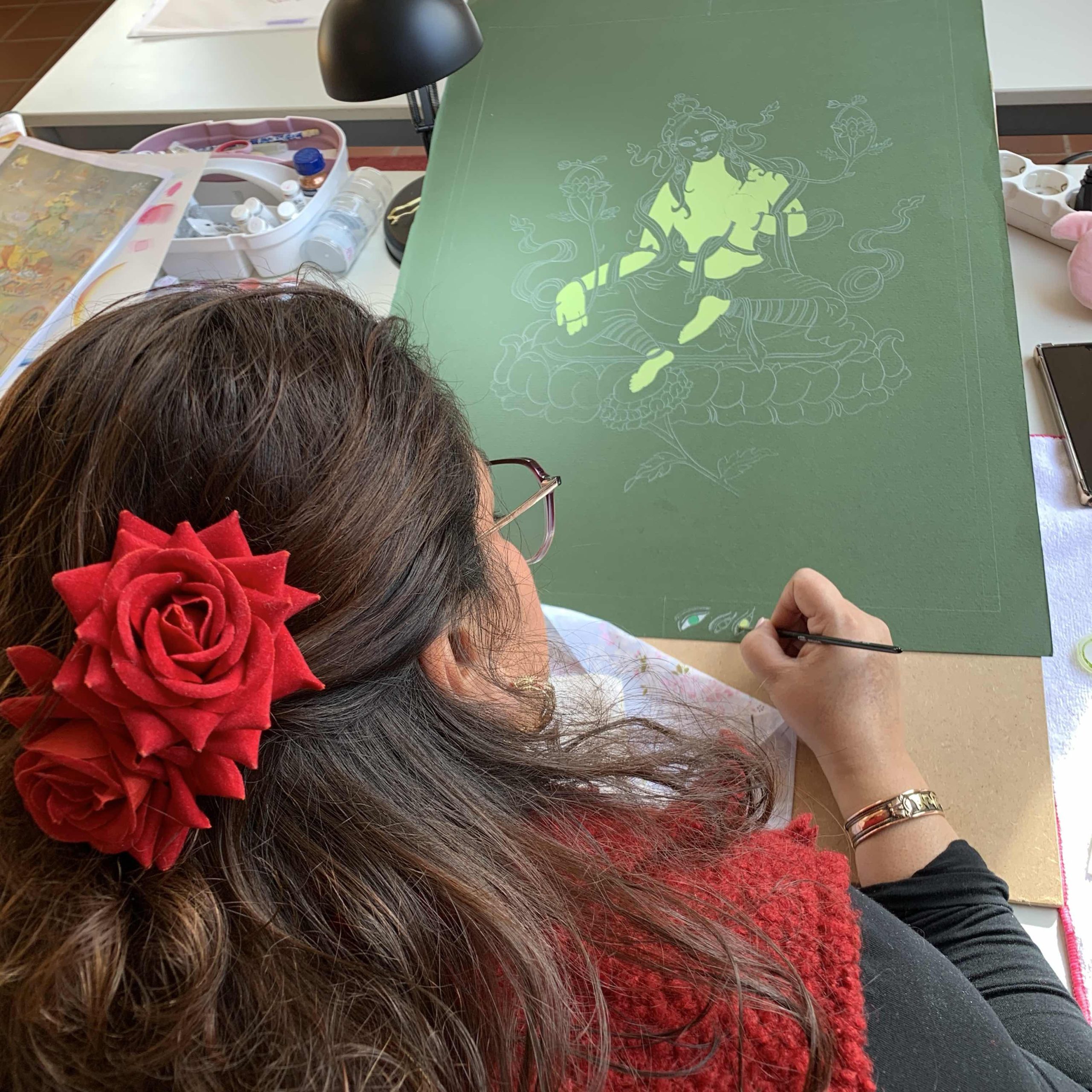 Green-Tara-Thangka-Drawing-and-Painting-Retreat-Maitreya-Instituut-Loenen-Netherlands-with-Carmen-Mensink_73