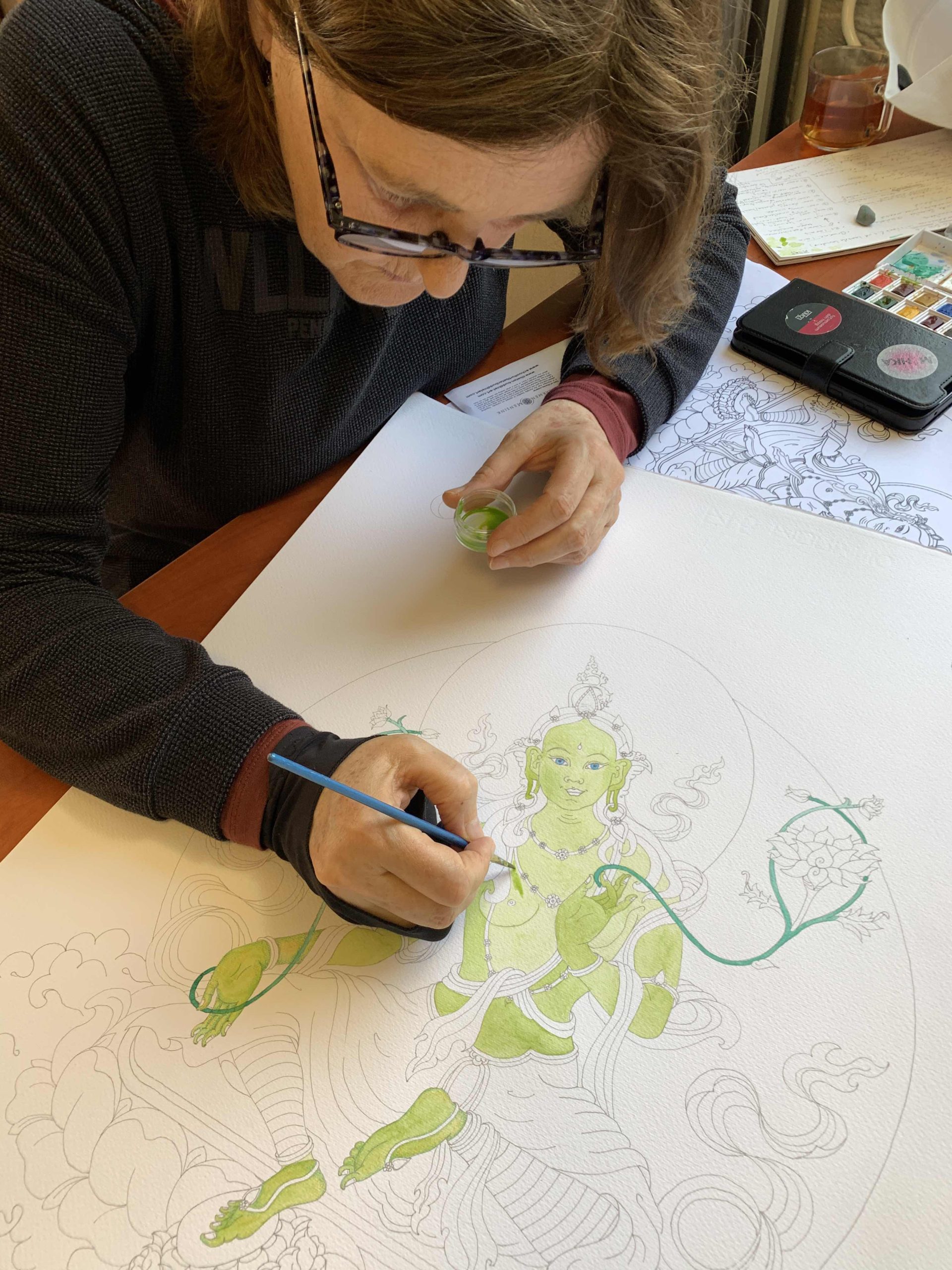 Green-Tara-Thangka-Drawing-and-Painting-Retreat-Maitreya-Instituut-Loenen-Netherlands-with-Carmen-Mensink_77