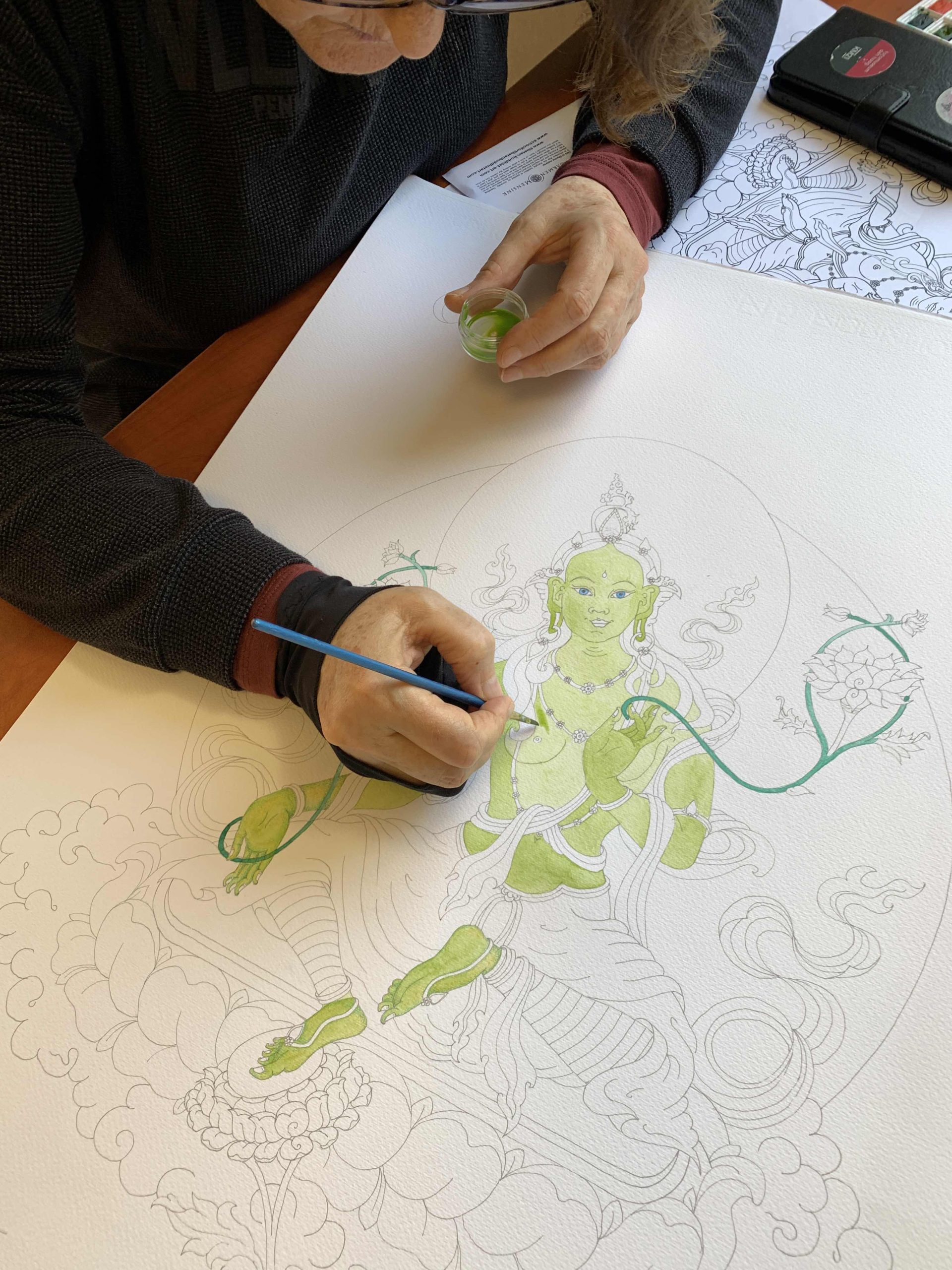 Green-Tara-Thangka-Drawing-and-Painting-Retreat-Maitreya-Instituut-Loenen-Netherlands-with-Carmen-Mensink_78